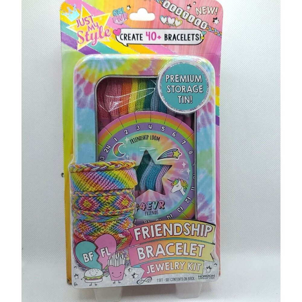 Just My Style Friendship Bracelet Jewelry Making Kit Storage Tin Threads Loom